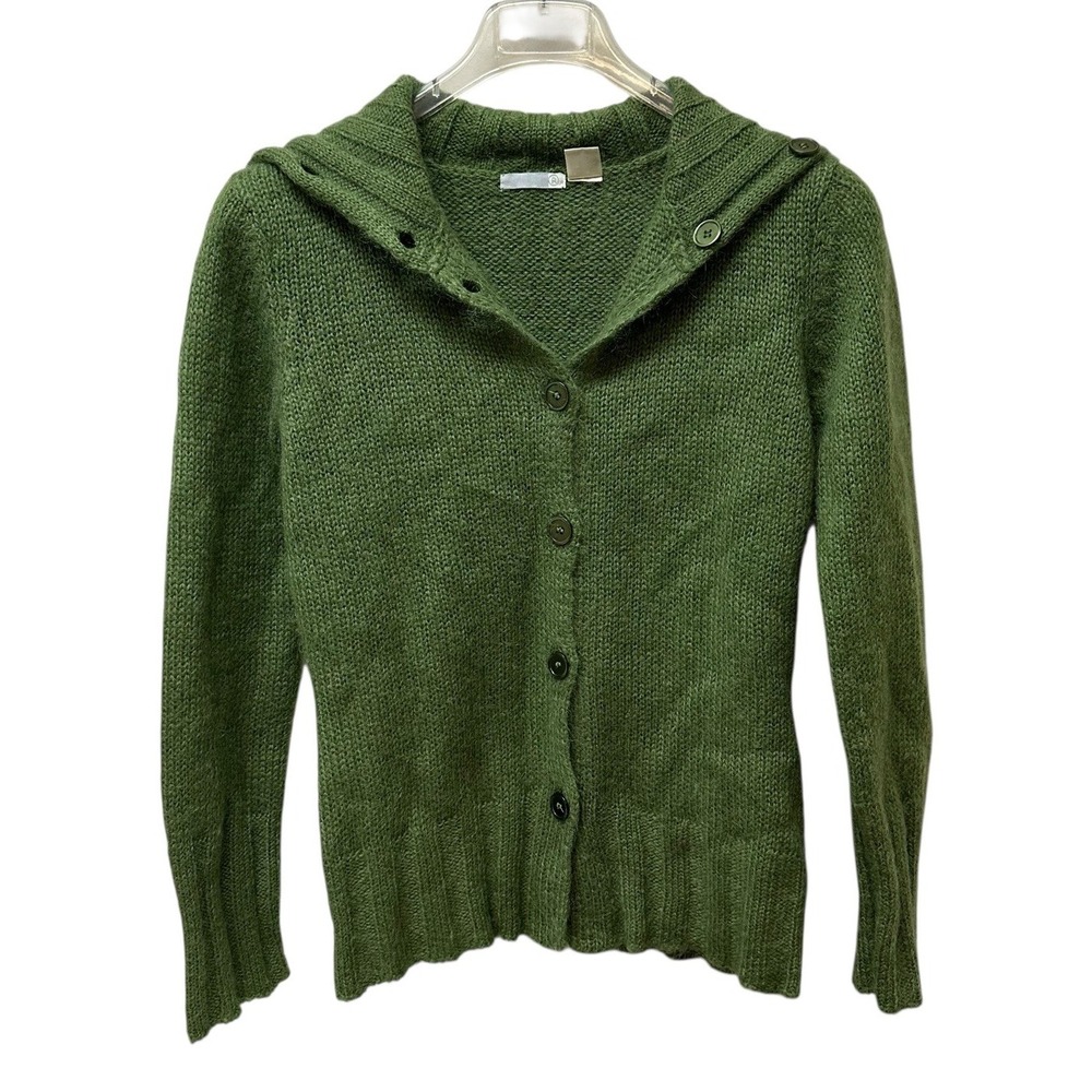 La Redoute Green Wool Mohair Blend Chunky Shawl Collar Sweater Cardigan Size M